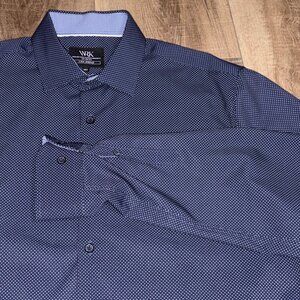WRK Performance Dress Shirt Men's Size 16.5 Navy Dot